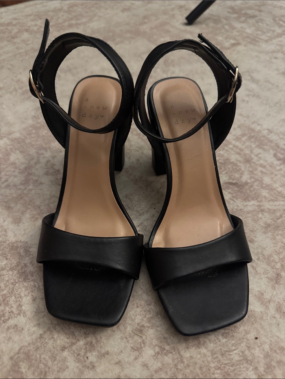 A new day Black Square-Toe Ankle-Strap Block Heels size 6 1/2